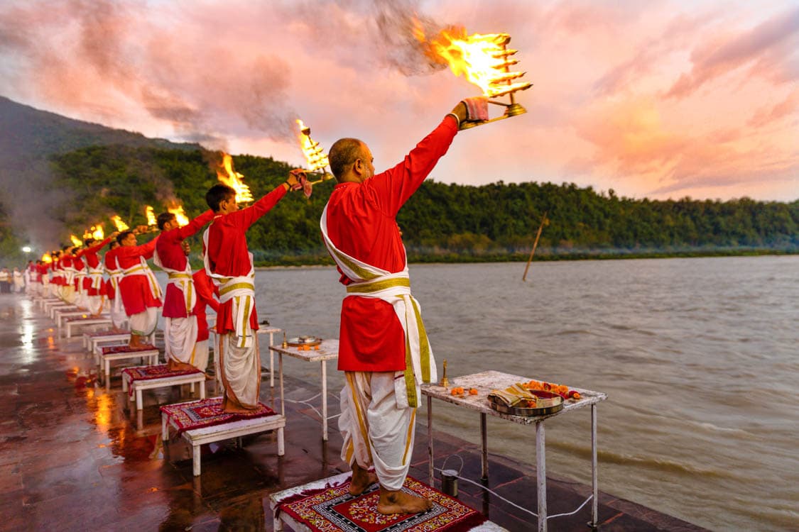 Sacred Ganga Aarti at Triveni Ghat Rishikesh